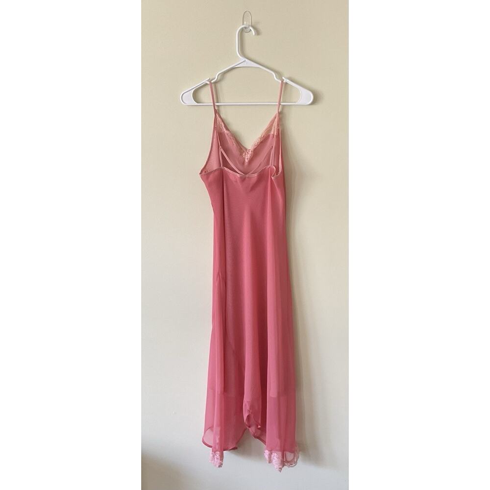 Sensara Pink Maxi Slip Dress Medium Lace Trim V Neck Spaghetti Strap Flowy Y2K - Picture 4 of 7